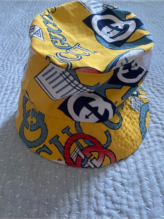 Accessories - Luxury Yellow Logo Print Mesh Bucket Hat